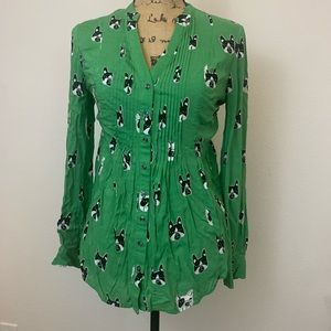 Anthropologie French Bulldog Button Down Blouse